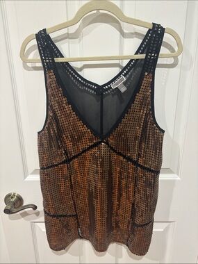 Chelsea28 Black and Copper Sequin Tank Top
